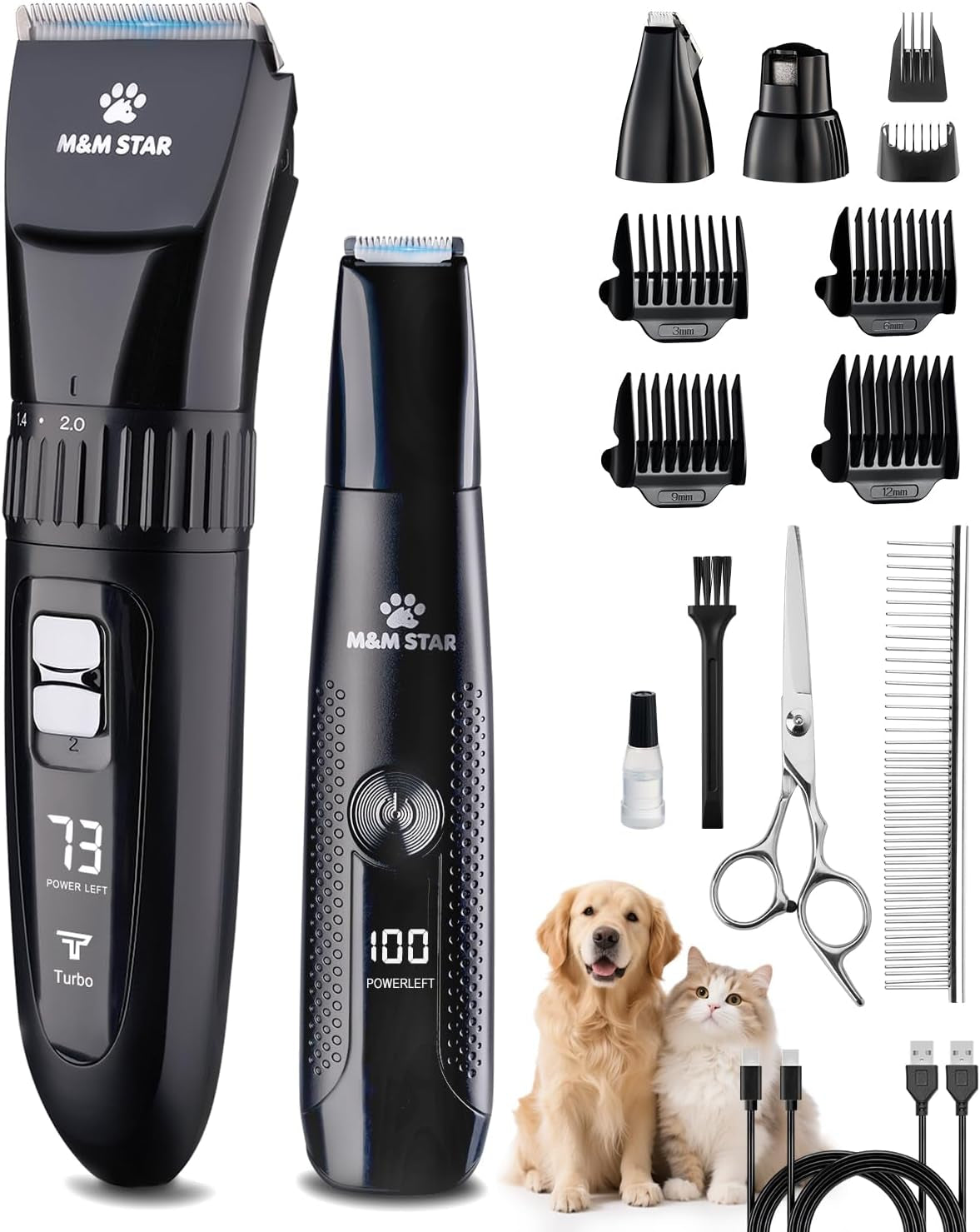 Dog Grooming Kit, Quiet Dog Clippers for Grooming Heavy Thick Coats, Cordless Pet Hair Trimmer & Shaver with Paw Trimmer, Low Noise Rechargeable Clippers for Small Large Dogs Cats