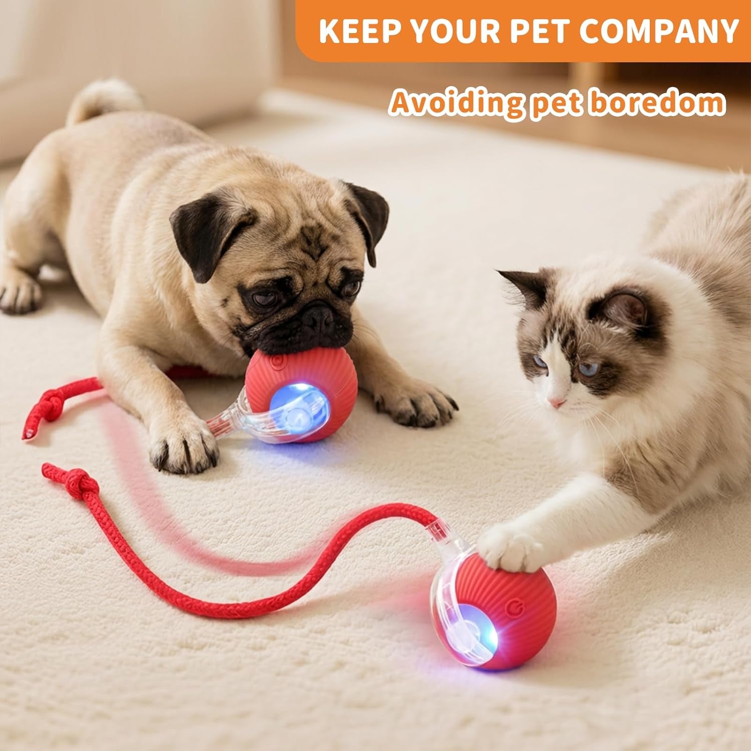 Interactive Cat Toys for Indoor Cats Smart Automatic Ball Rolling for Bored Kitten Pet Upgraded Speedy Moving Chase Dogs Toy Mothers Day Gifts Red