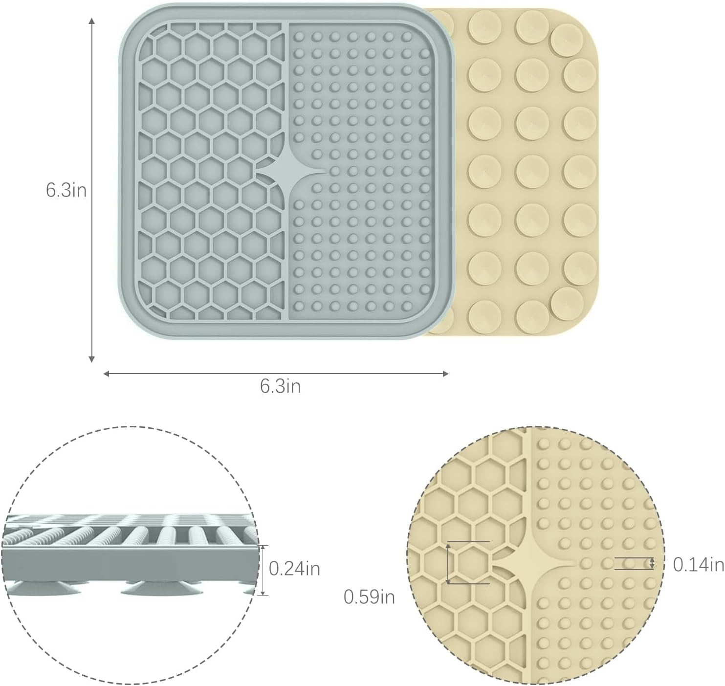 2PCS Small Lick Mat for Dogs and Cats, Licking Mats for Dog Anxiety Relief, Cat Peanut Butter Lick Pad for Boredom Reducer, Dog Treat Mat Perfect for Bathing Grooming Gray&Beige