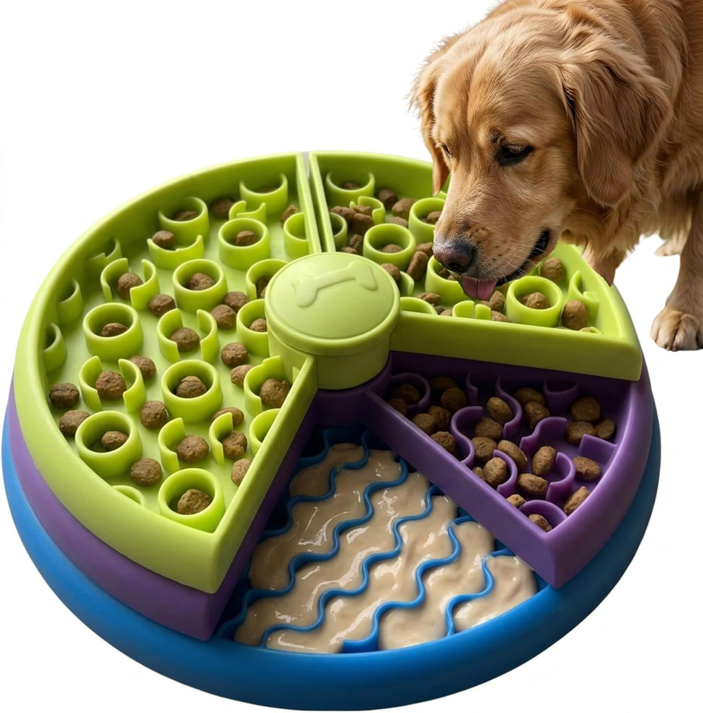 Slow Feeder Dog Bowl – 3-Level Puzzle Feeder for Large, Medium & Small Dogs | Spinning Lick Bowl for Liquid Treats, Peanut Butter & Wet Food | Bpa-Free Dog Enrichment Bowl