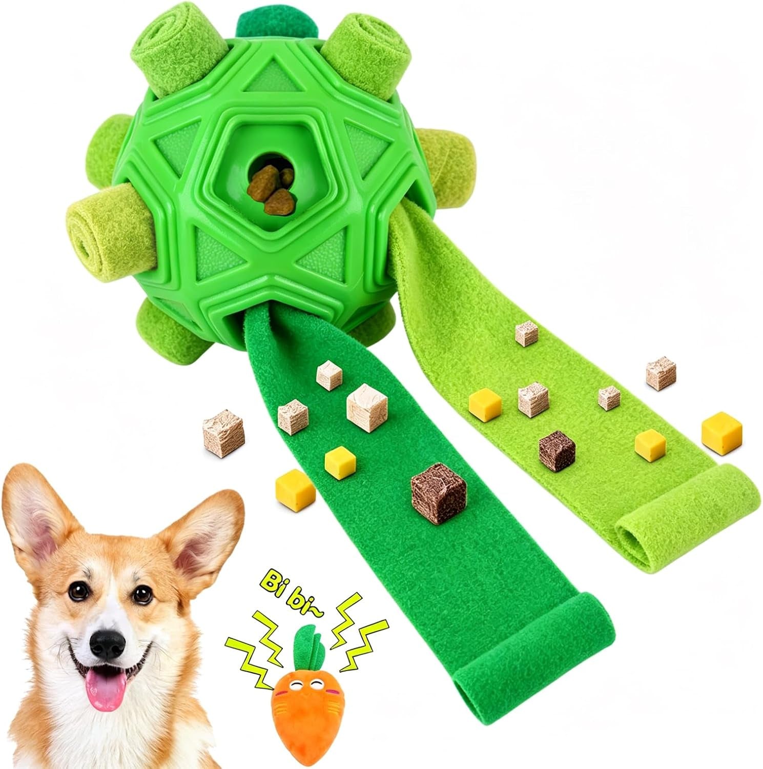 Dog Snuffle Ball-Interactive Puzzle Dog Toys Encourage Natural Foraging Skills Slow Feeder for Training and Stress Relief, Cloth Strip Hiding Food Treat Dispenser Dog Toy