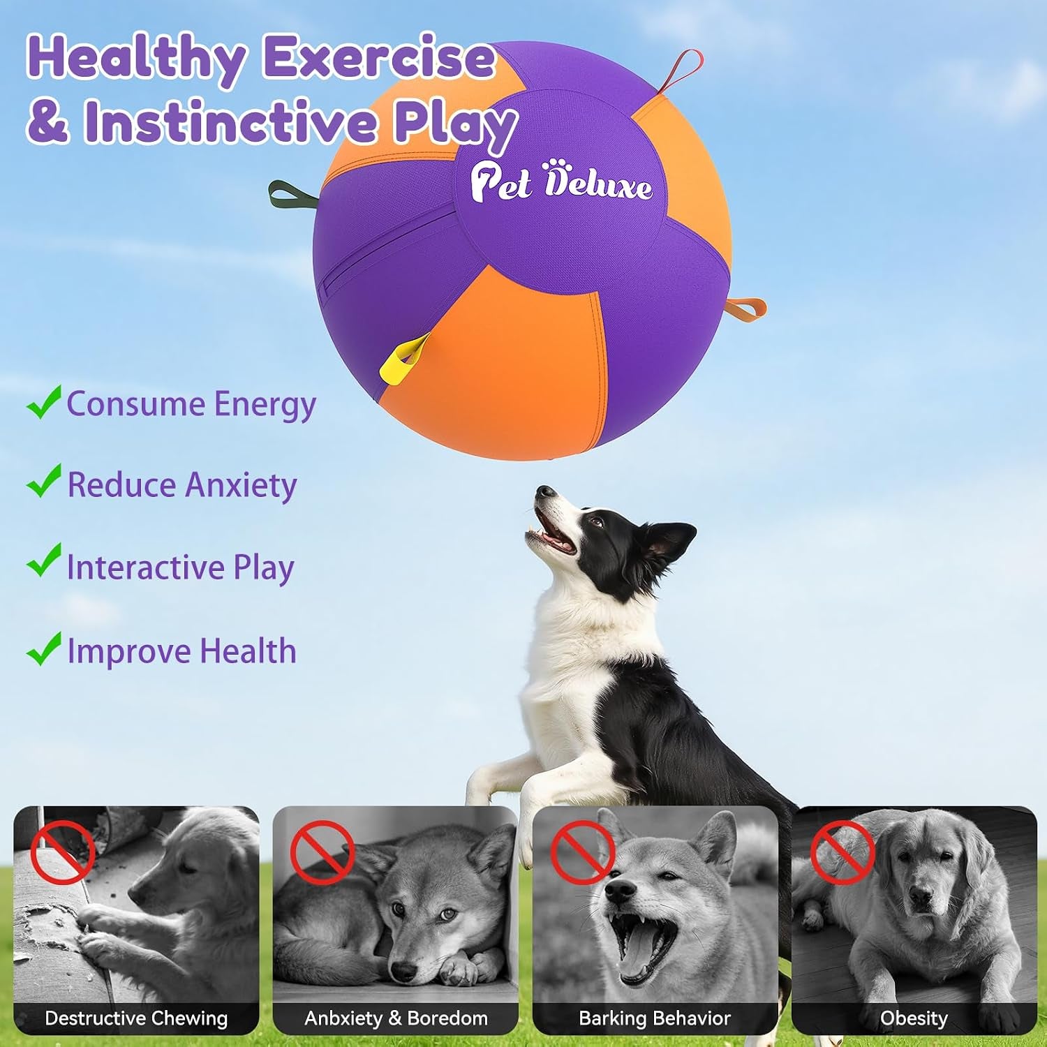 Upgrade Herding Ball for Dogs,25" Herding Ball for Australian Shepherd Collie,Border Collies,Cattle & Medium to Large Breeds,Fast-Inflating Pump,Durable & Waterproof Cover,Large Dog Toys Outdoor Play