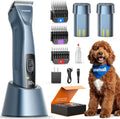 Professional Dog Clippers Dual Battery Unlimited Runtime A5 Blade | 3700SPM 2-Speed, 2 Pcs 2600Mah Swappable Battery, Low Noise Dog Grooming Clippers for Thick Long Curly Matted Hair