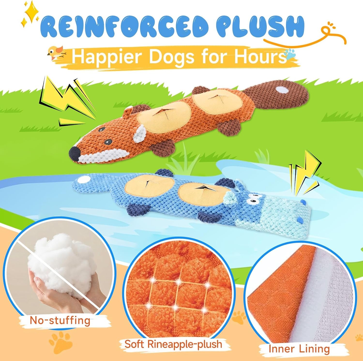 Dog Toys for Aggressive Chewers 2 Pack, No Stuffing Squeaky Chew Toy for Small Medium Breed, Puppy Teething Interactive Dog Toys to Keep Them Busy