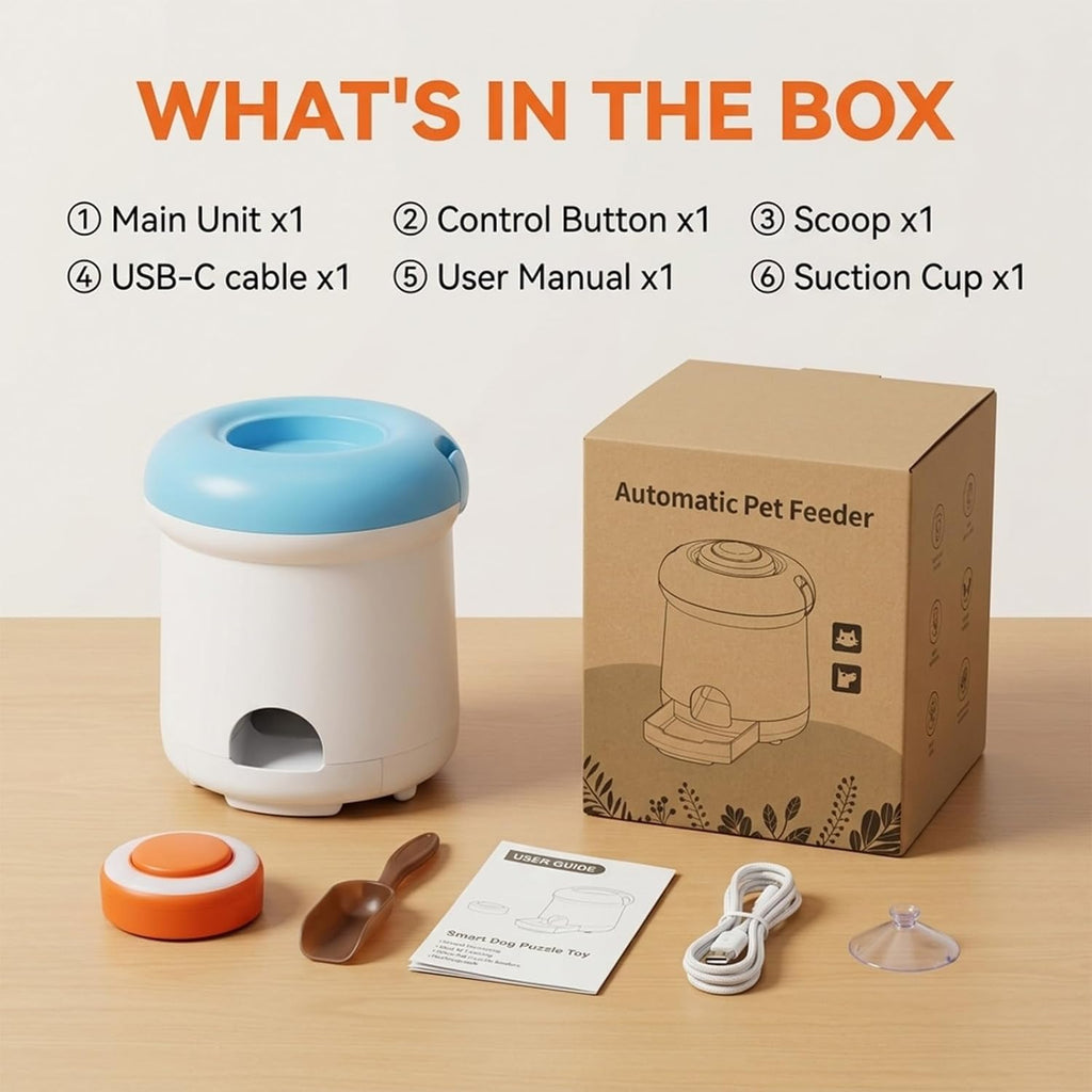 Automatic Dog Treat Dispenser, Button-Activated Interactive Dog Toy, Dog Puzzle Feeder for Mental Stimulation, Positive Reinforcement Training & Slow Feeding, USB Rechargeable