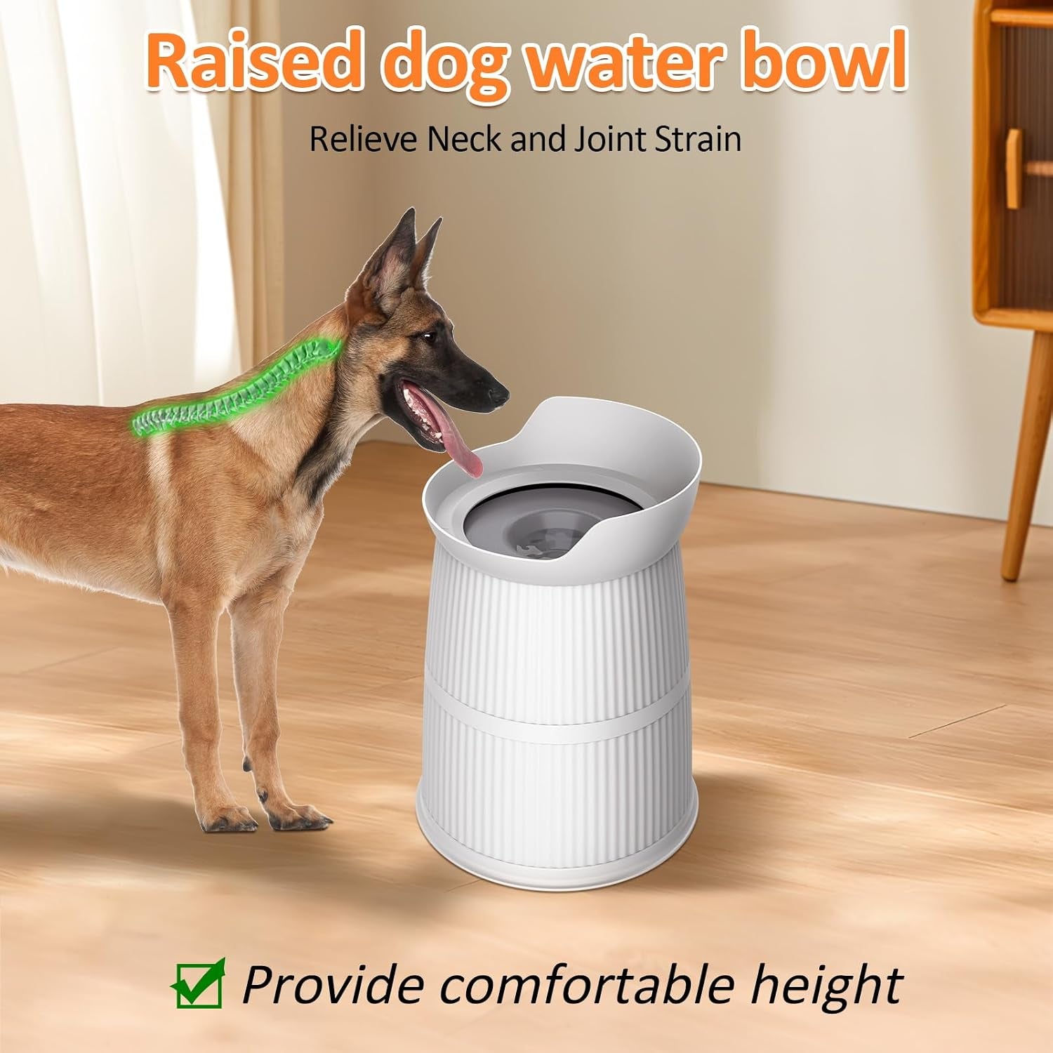 15.4In High Elevated Dog Water Bowls,4.4L No Spill Stainless Steel Bowl | Adjustable Raised Stand,Non-Tip,Non-Slip, Water Dispenser for Large Medium Pets