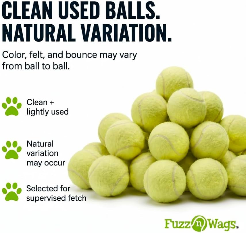Endless Fetch Box, 100 Tennis Balls for Dogs, Recycled Real Tennis Balls, Bulk Tennis Balls for Dogs, Recycled Used Tennis Balls for Fetch & Supervised Dog Play