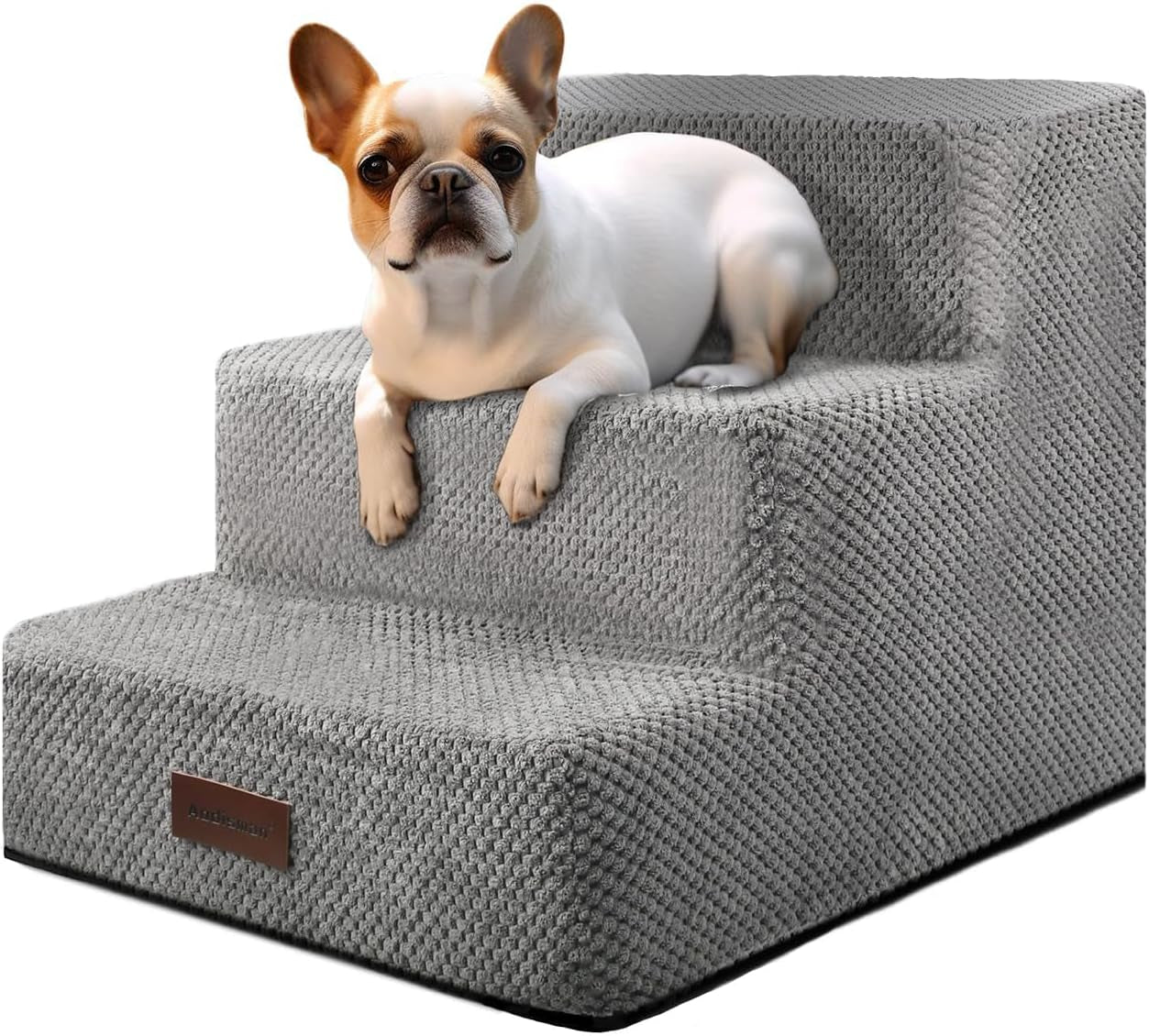 Dog Stairs for Small Dogs & Cats,3-Step Pet Steps for Couch & Bed | High-Density Foam Dog Steps with Anti-Slip Bottom,Easy for Puppies,Older Cats & Dogs to Reach Sofas & Chairs,Grey,13.6" H