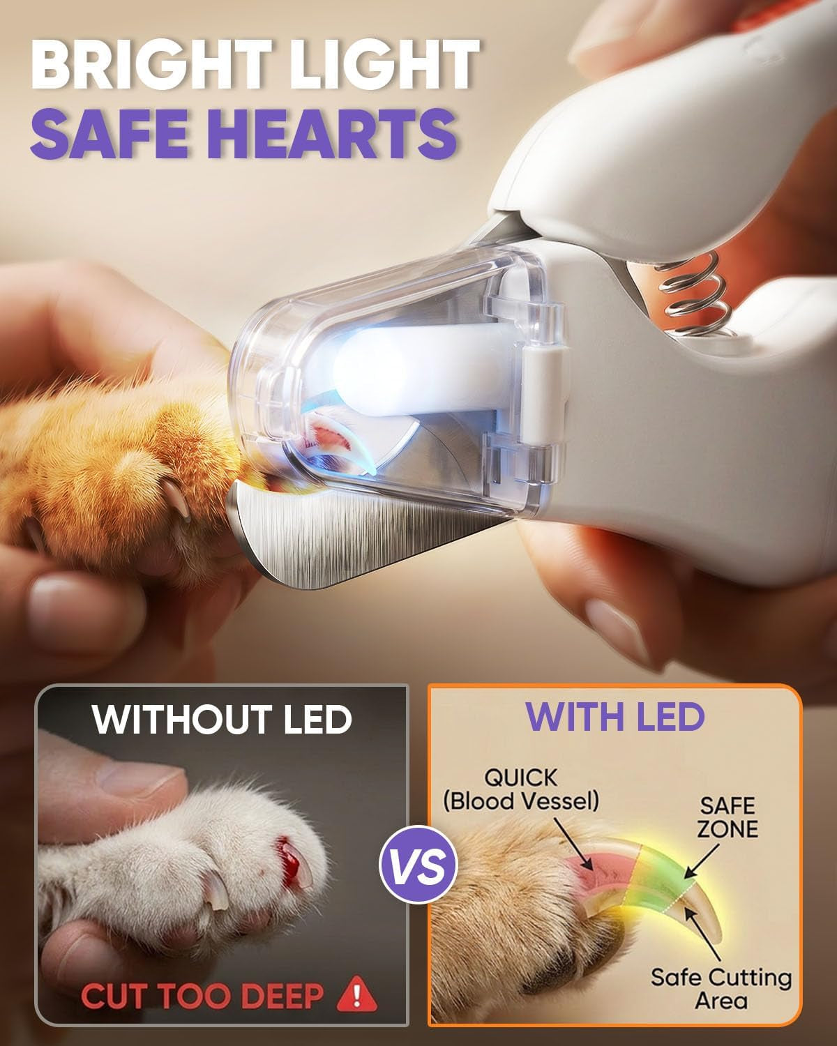 2-In-1 Cat Nail Clippers & Dog Nail Clippers Trimmers for Large Medium Small Dogs Cats Claw Trimmer Quick Sensor and Safety Guard USB Rechargeable with 2 LED Lights Dogs Nail Trimmer