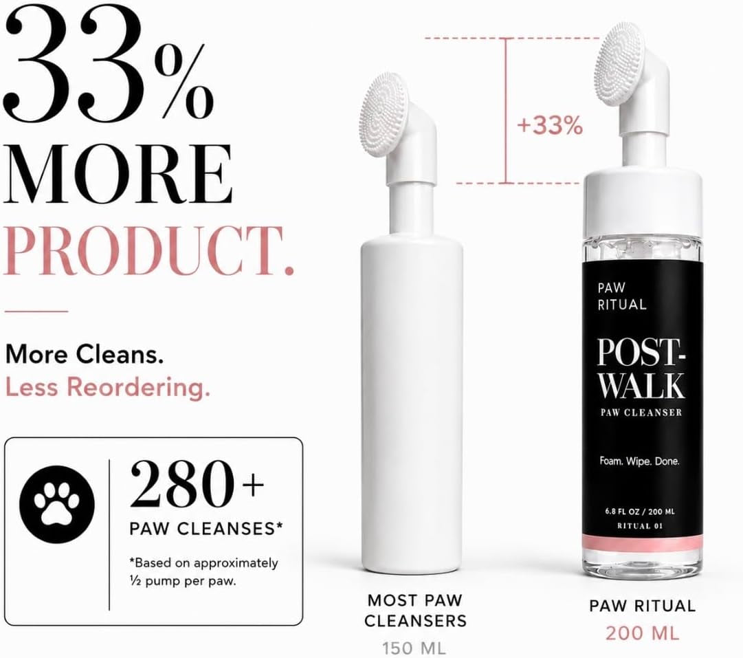 Dog Paw Cleaner, Dog Paw Wash, No-Rinse Foaming Paw Cleanser with Silicone Brush for Dogs & Puppies, Plant-Derived Formula for Sensitive Paws, 6.8 Fl Oz