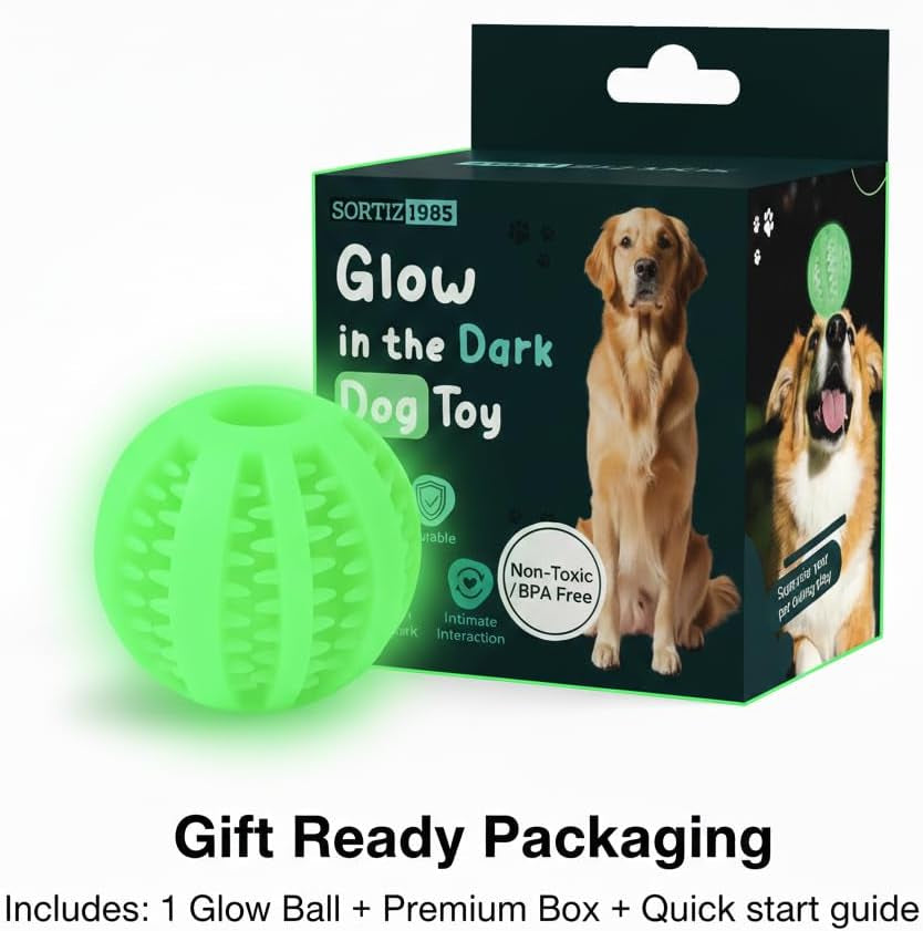 Treat Ball for Dogs, Glowing Dog Ball Toy, Interactive Treat Dispensing Dog Toys for Chewers,Dog Fetch Ball, Glow in the Dark Light up Ball for Dog, Slow Feeder IQ Training Toy, Dog Treat Toy