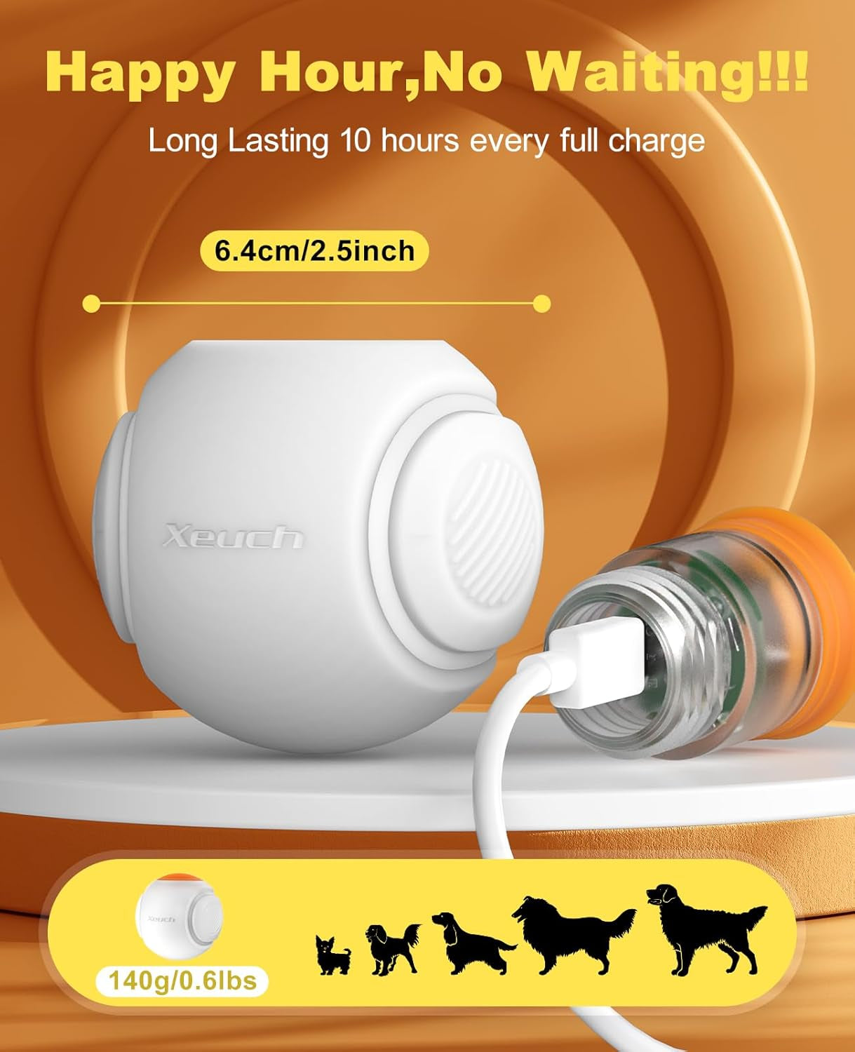 Light up Dog Balls, LED Dog Toy Ball Rechargeable, Bounce-Activated Durable Fetch Ball Grow in the Dark, Night Glowing Toy, Natural Rubber, Color Changing LED, 2.5 Inches-Orange