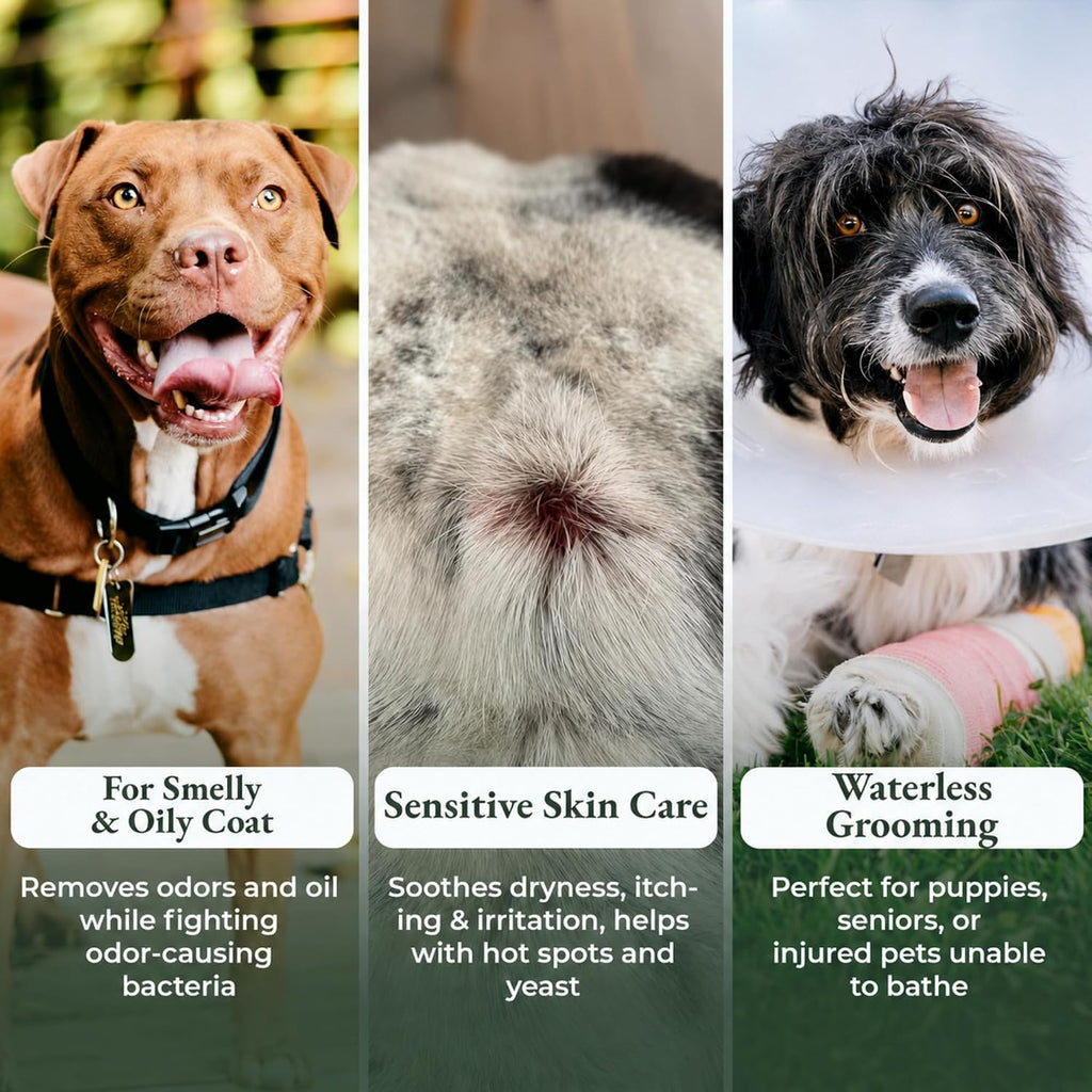 Dry Shampoo for Dogs – Antifungal Itchy Skin & Hot Spot Relief, Yeast Infection & Paw Licking Treatment, Dog Powder with Allergy Support & Odor Relief