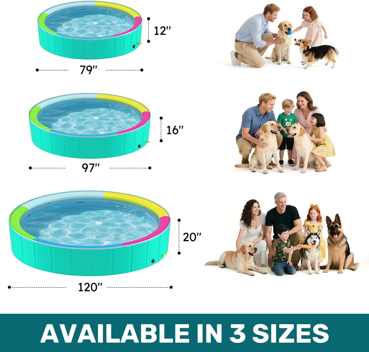 Foldable Dog Pool with Sprinkler for Large Dogs, Portable Hard Plastic PVC Pet Bathing Tub, Outdoor Collapsible Swimming Pool for Pets, 120'' X 20''