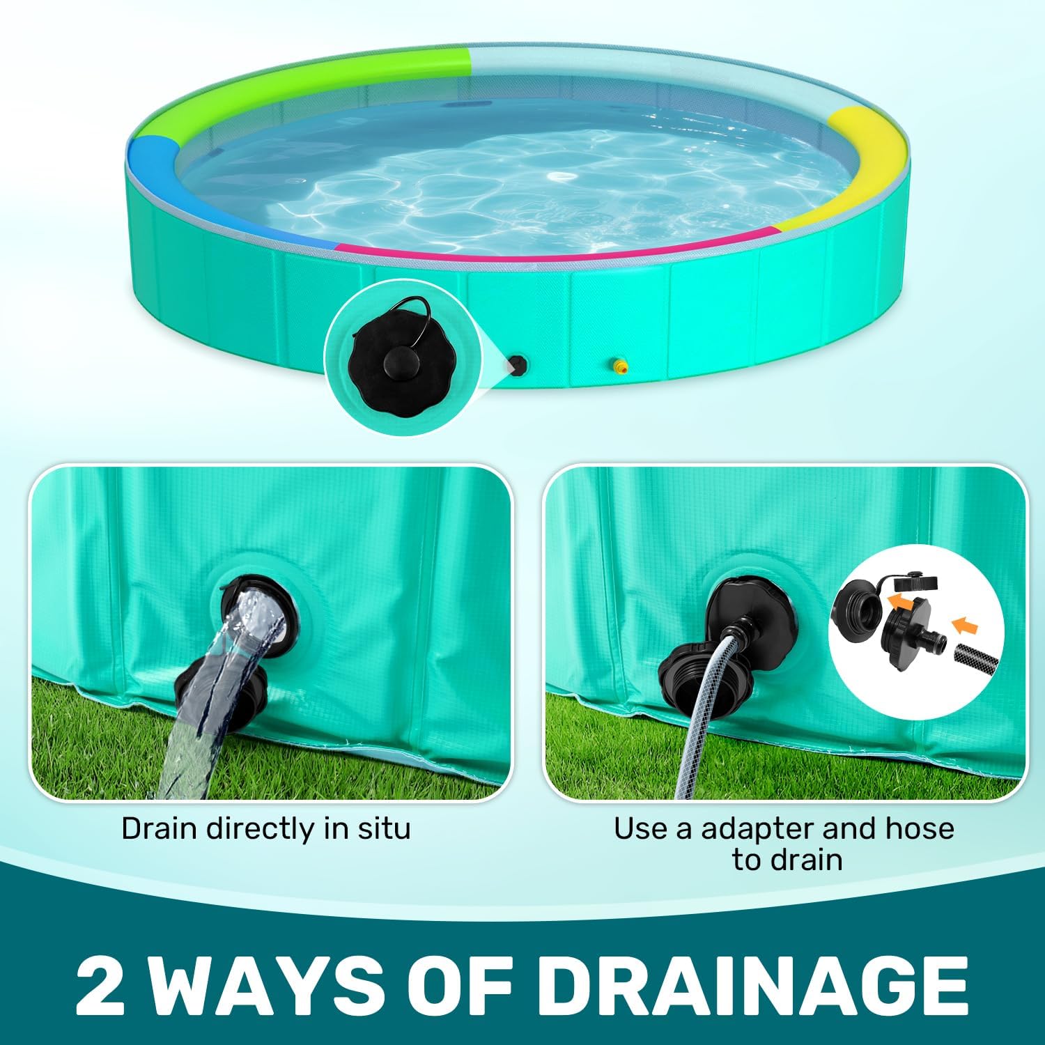 Foldable Dog Pool with Sprinkler for Large Dogs, Portable Hard Plastic PVC Pet Bathing Tub, Outdoor Collapsible Swimming Pool for Pets, 120'' X 20''