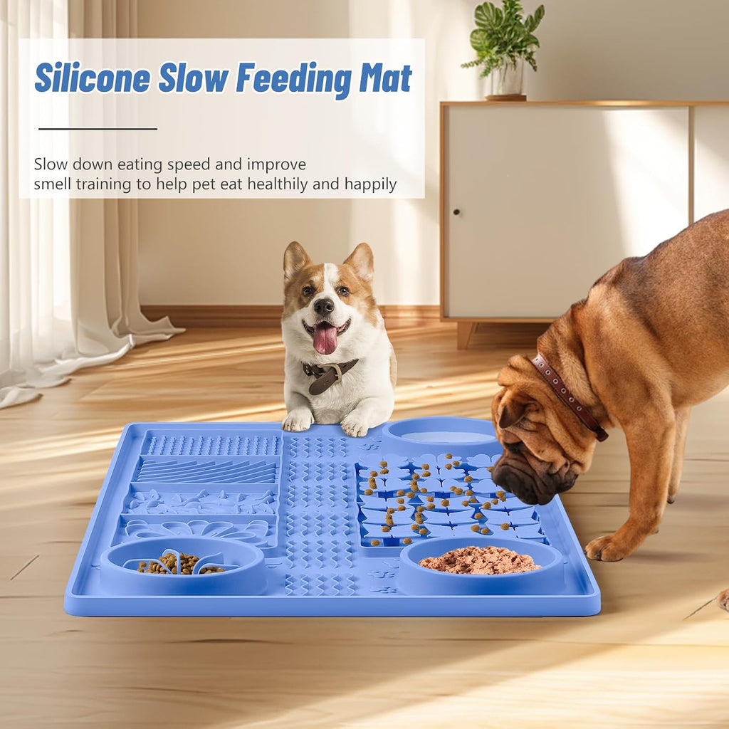 Large Silicone Snuffle Mat, 32"X 20" Dog Lick Mat with Suction Cups, Slow Feeder for Small | Medium | Large | Multiple Dogs Slow Eating, Boredom Reducer (Blue)