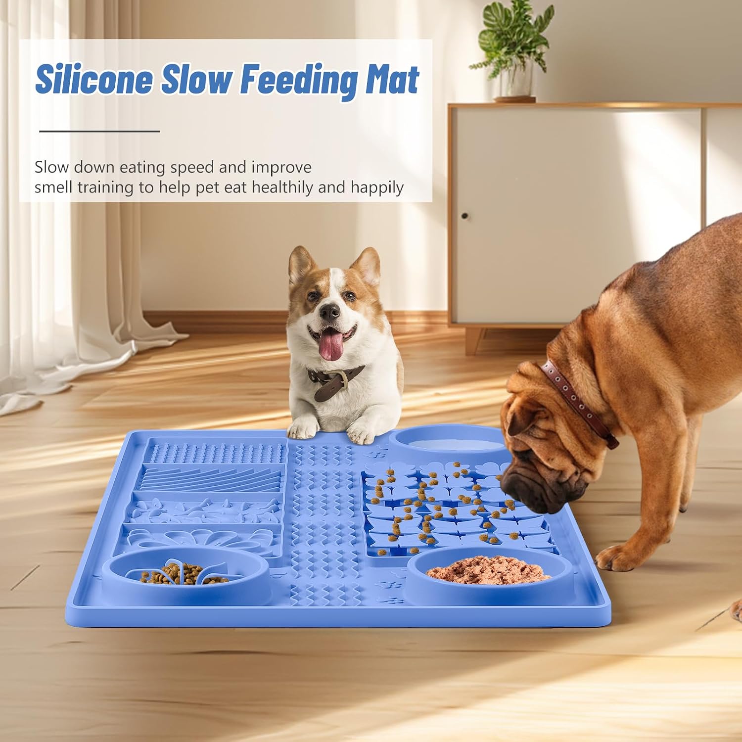Large Silicone Snuffle Mat, 32"X 20" Dog Lick Mat with Suction Cups, Slow Feeder for Small | Medium | Large | Multiple Dogs Slow Eating, Boredom Reducer (Blue)