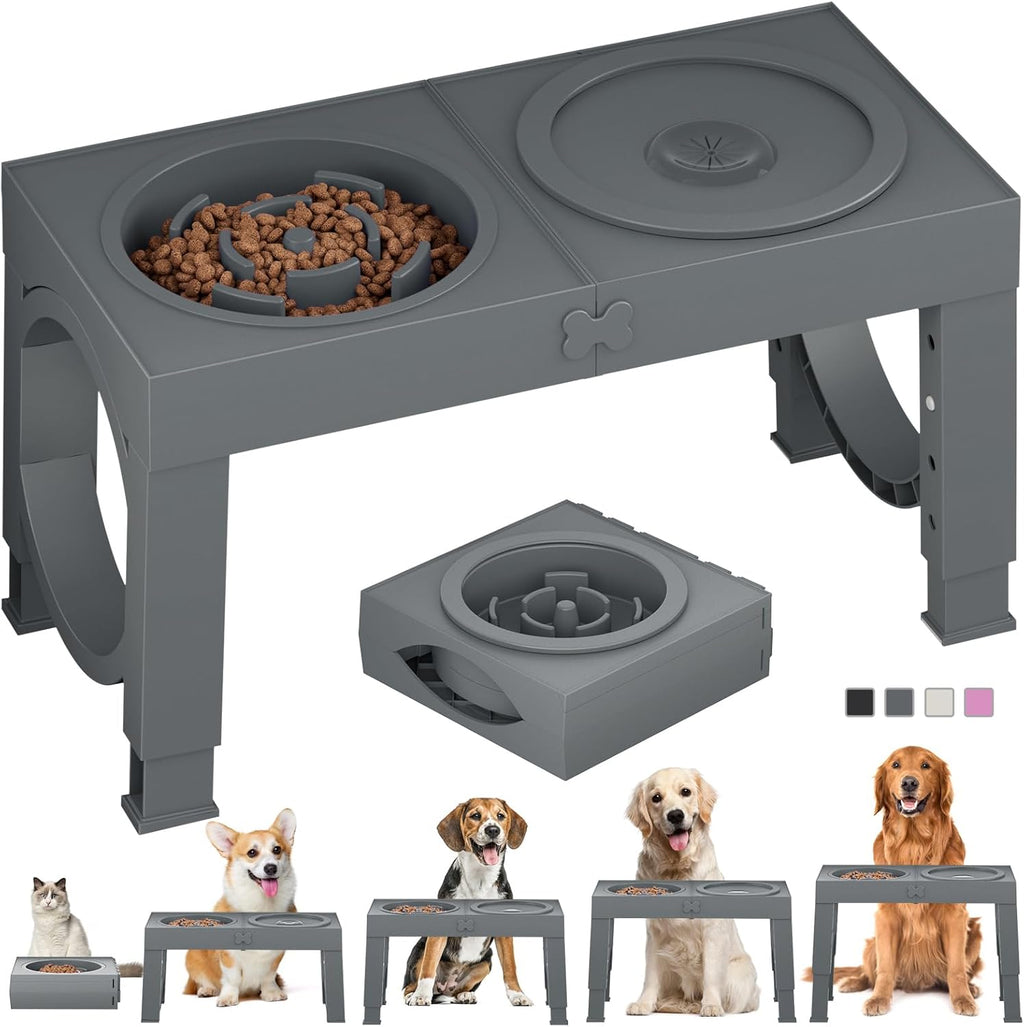 Elevated Dog Bowls Large Breed Raised Dogs Bowl Stand Large/Medium Sized Dog Slow Feeder Dogs Bowls Food Water Stands 5 Heights Adjustable 9/11/12/14In Pet Feeder Dish Station