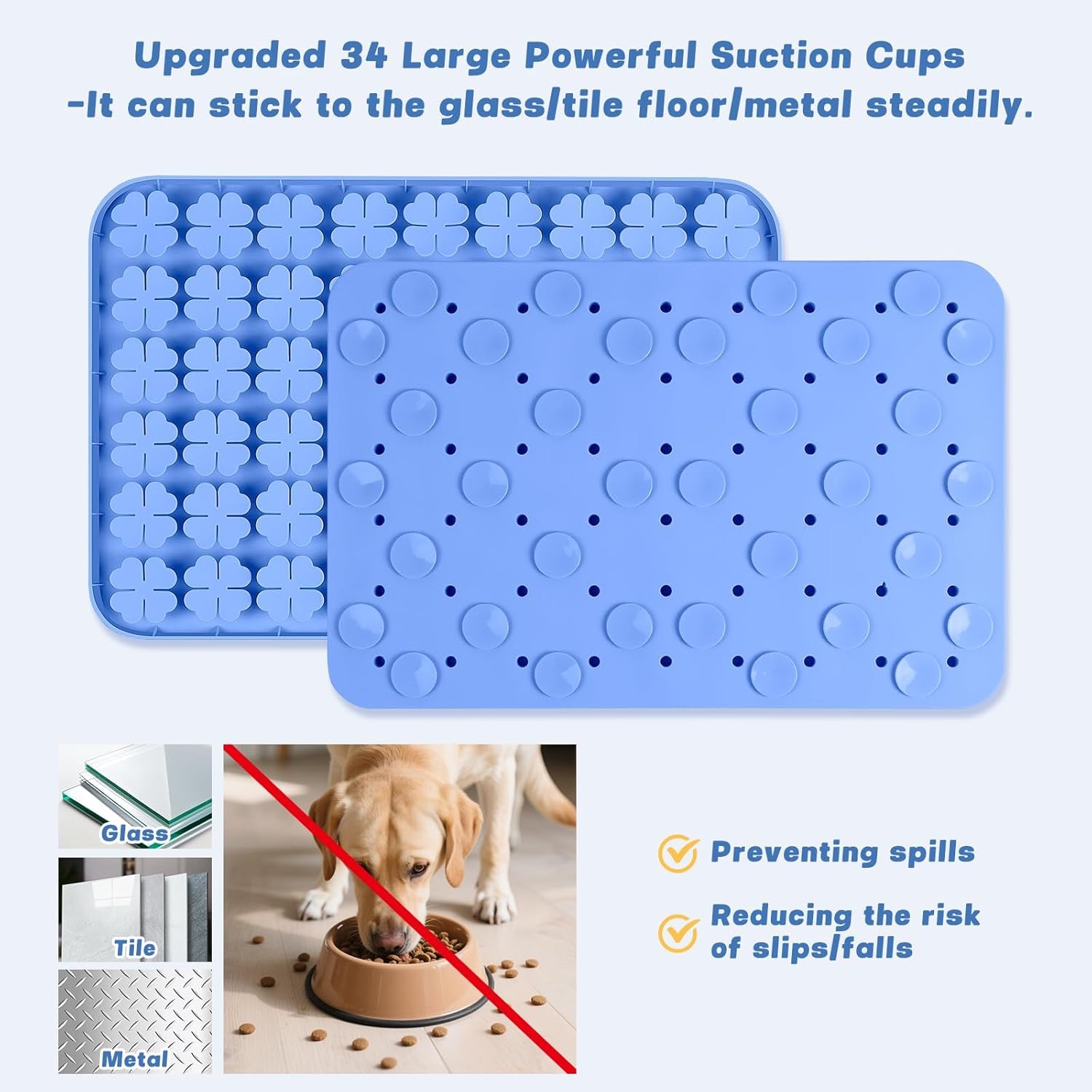Dog Lick Mat, 23.6"X 15.7" Large Silicone Snuffle Mat with Suction Cups, Slow Feeder for Small Medium Large Dogs Slow Eating, Boredom Reducer (Blue)