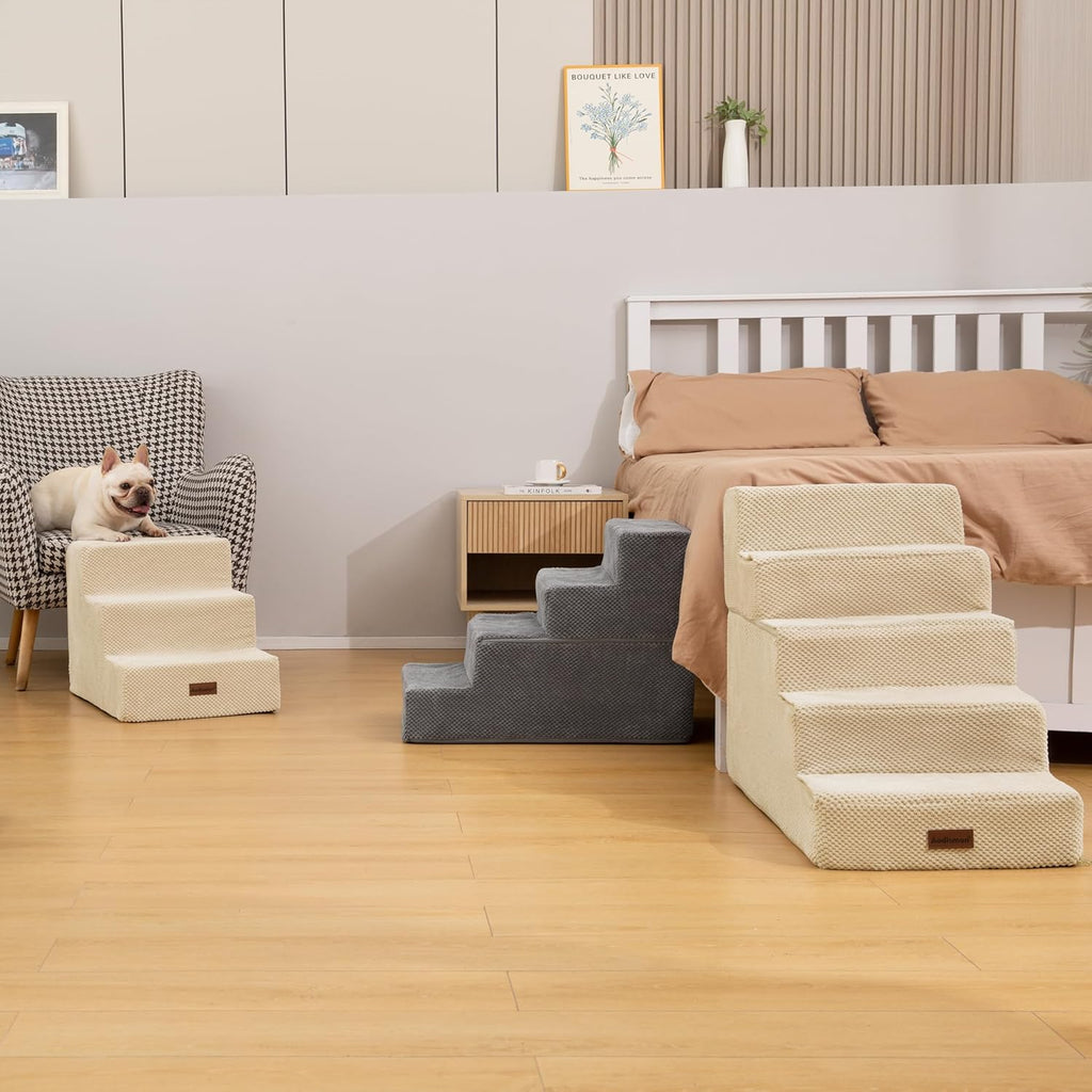 Dog Stairs for Small Dogs & Cats,3-Step Pet Steps for Couch & Bed | High-Density Foam Dog Steps with Anti-Slip Bottom,Easy for Puppies,Older Cats & Dogs to Reach Sofas & Chairs,Grey,13.6" H