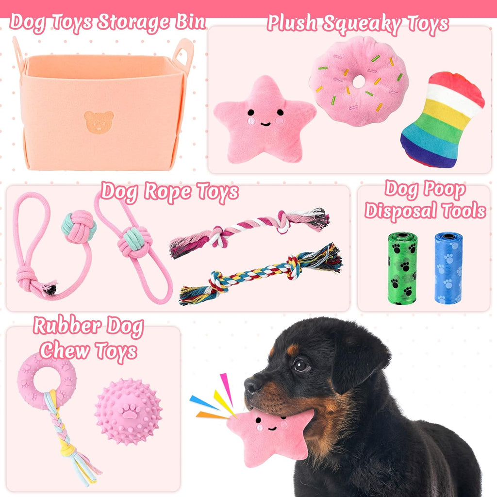 12 Pack Puppy Toys for Teething, Small & Medium Dogs – Chew Toys, Rope Toys & Interactive Dog Toys Set with Storage Box for Training, Play & Boredom Relief