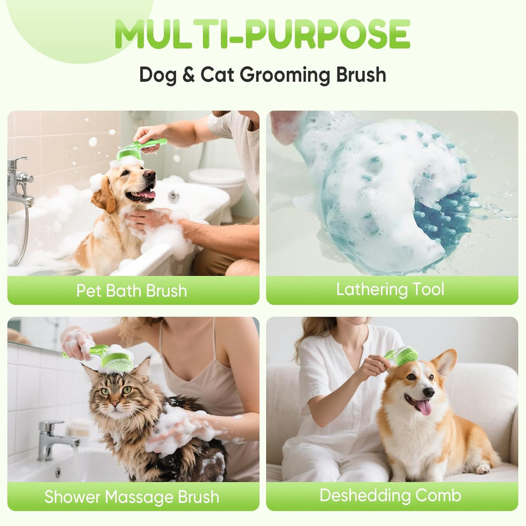 Pet Bath Brush with Shampoo Dispenser, Dog Bath Brush and Grooming Massage Brush for Dogs & Cats, Easy Dog Washing Brush for Short and Long Hair, Coarse and Fine Teeth 2Pcs (Blue)
