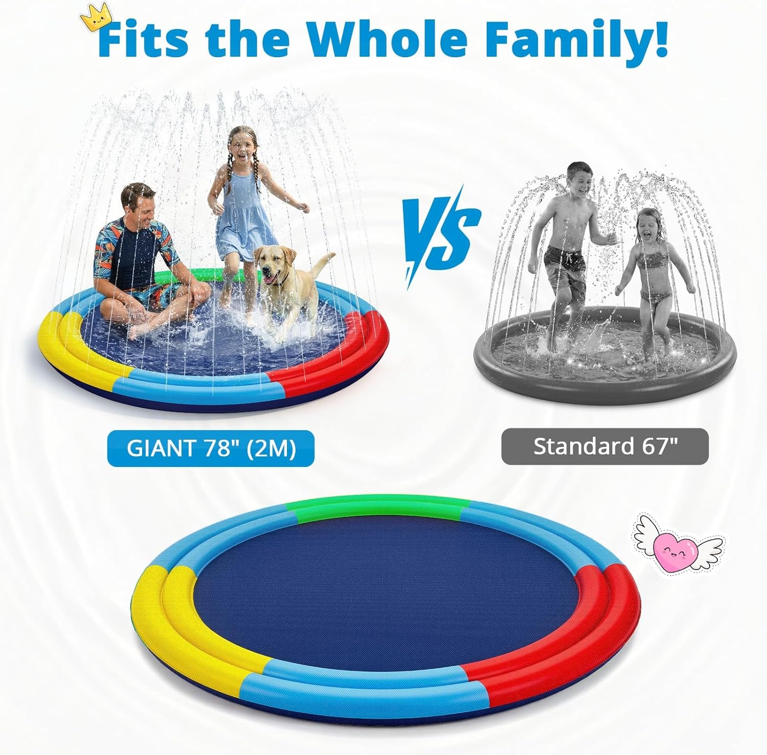 78" Extra Large Non-Slip Splash Pad for Kids & Dogs, Thicker Sprinkler Mat, Backyard Outdoor Water Toys, Durable Summer Fountain Play Pool Gifts for Toddlers, Children & Pets