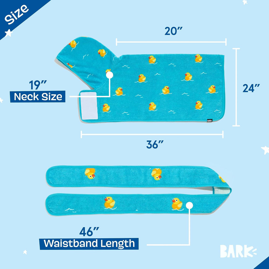 Dog Bathrobe - for Dogs - Medium | Fast Drying, Microfiber Bath Towel - Hook & Loop Closure and Wrap Tie - Machine Washable - Rubber Duck
