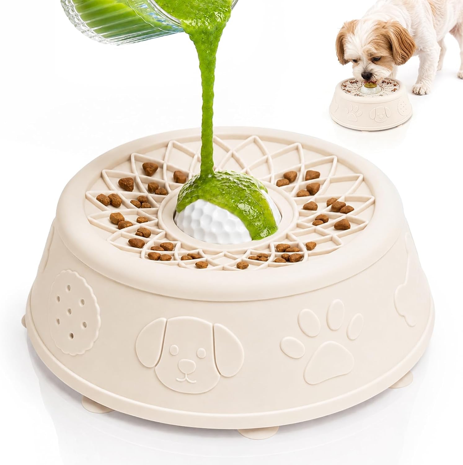 Dog Lick Bowl, Slow Feeder Dog Bowls for Liquid Treats, Food-Grade Silicone Anti-Slip Dog Licking Toy, Bone Broth and Yogurt Puzzle Feeder for Large Medium Puppy Pet & Cats Helps Protect the Stomach