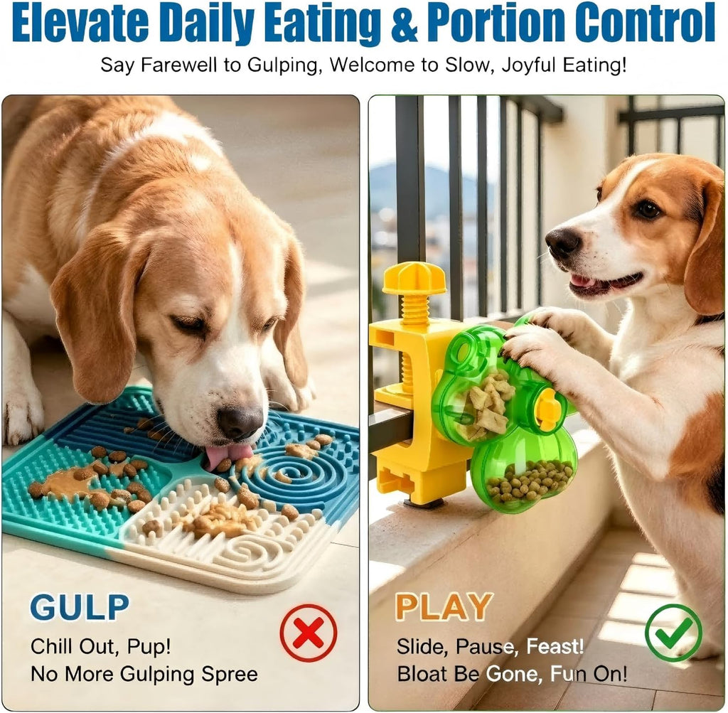 Interactive Dog Puzzle Toy, Treat Dispensing Dog Toy with 3-Chamber Design for Dogs & Cats, Space-Saving Clamp-On Food Dispenser for IQ Training & Enrichment, Ideal for Table, Door & Desk