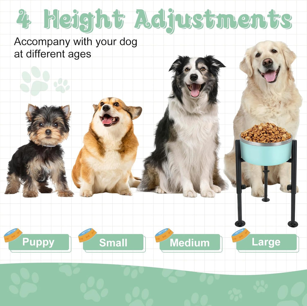 Elevated Dog Bowl Stand, Fits 6-10In Bowls Raised Dog Bowls Holder, 4 Height Adjustable Dog Food Water Feeder Pet Feeding Stand for Large Medium Small Breeds, Black