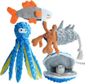 4 Packs Crinkle Squeaky Dog Toys for Aggressive Chewers, Tough Durable Stuffed Plush Rope Tug Puppy Chew Toy for Small Medium Large Breeds