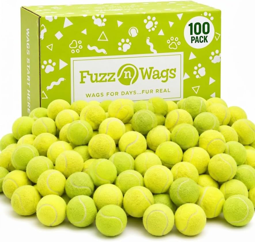Endless Fetch Box, 100 Tennis Balls for Dogs, Recycled Real Tennis Balls, Bulk Tennis Balls for Dogs, Recycled Used Tennis Balls for Fetch & Supervised Dog Play