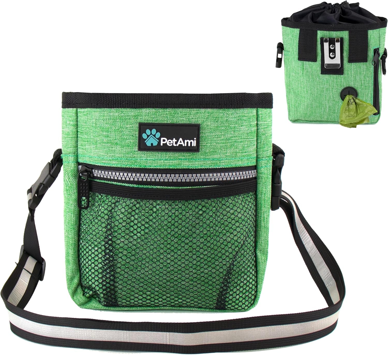 Dog Treat Pouch, Pet Treat Pouch for Training, Dog Walking Bag Holder for Kibbles, Pet Food Toy, Dog Trainer Essentials Supplies, Poop Bag Dispenser, 3 Ways to Wear (Green)