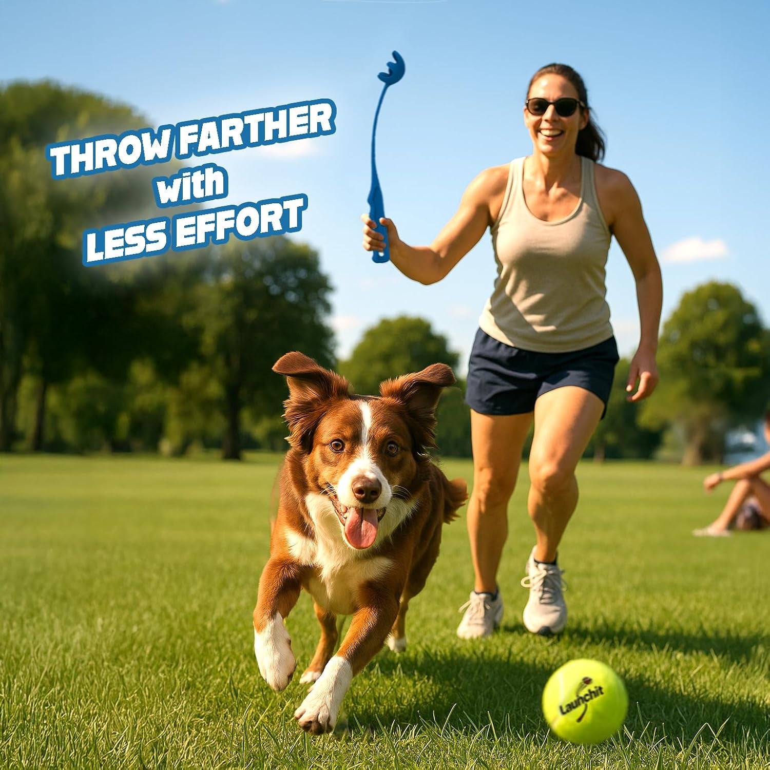 Dog Ball Launcher, Tennis Ball Thrower, Compact Design 13.8" Stick with Medium 2.5" Ball (Blue)