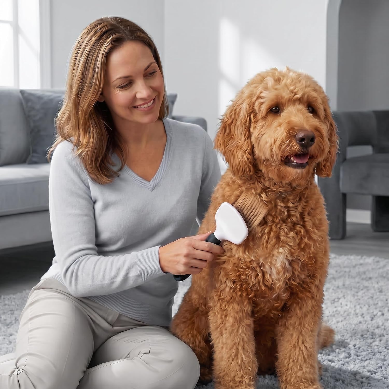 Poodle Pet Slicker Brush - for Dogs, Cats, and Rabbits - Removes Matted Fur, Knots, and Loose Hair - Suitable for Grooming Doodles and Goldendoodles with Short or Long Hair