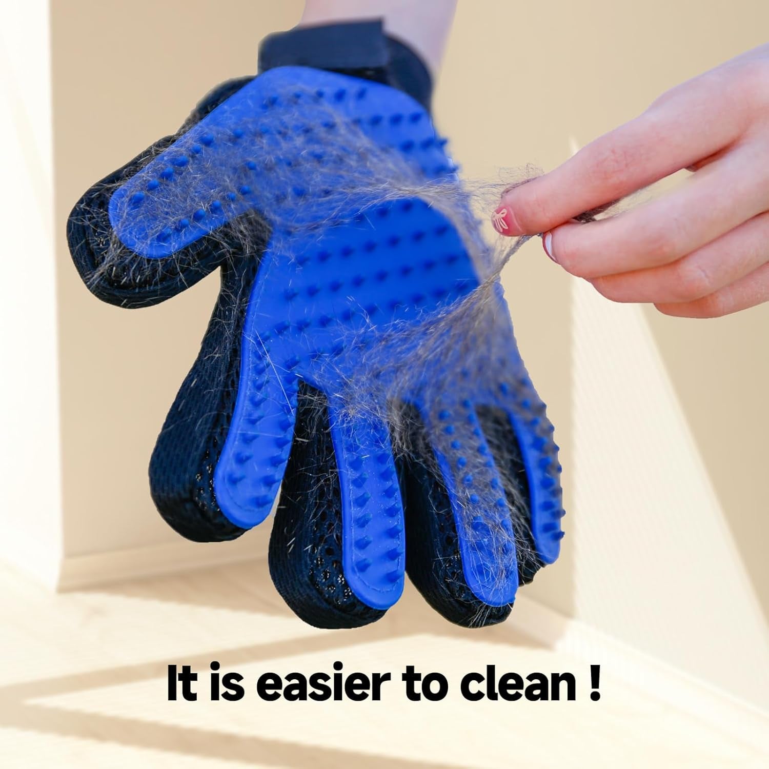 Pet Hair Removal Glove for Dogs & Cats, 2-Pack Blue | 2-In-1 Deshedding Brush and Massage Mitt for Shedding Control, Bathing and Washing, Safe for Short or Long Hair Pets