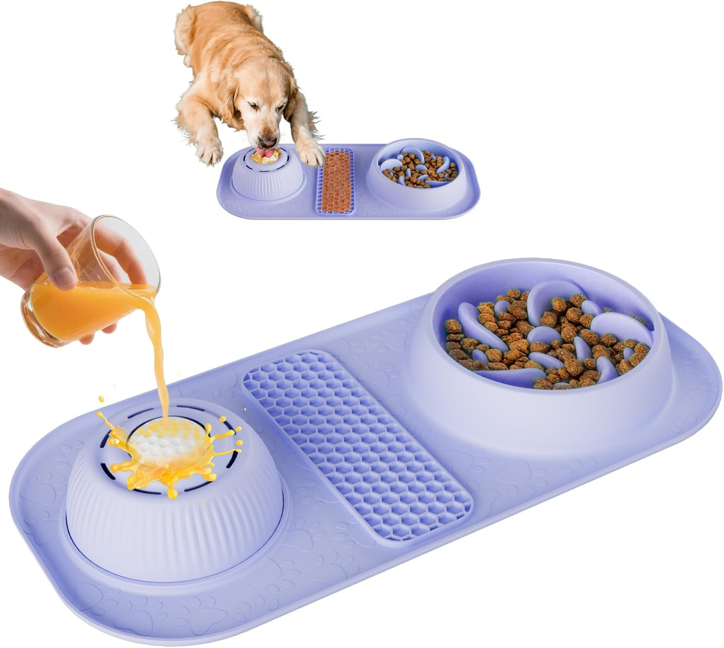 Dog Lick Bowl with Rolling Ball, 3 in 1 Slow Feeder Dog Bowls, Bone Broth Dog Licking Bowl with Lick Mat & Interactive Rolling Ball, Non-Slip Dog Enrichment Toy for Small Medium Large Breed