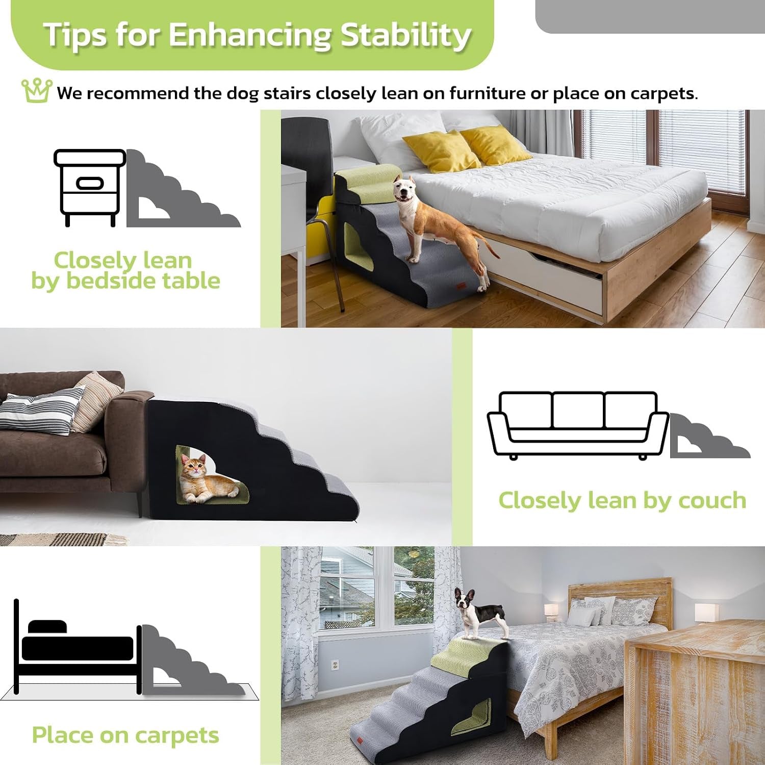 6 Steps 30 Inches Height Dog Stairs for Bed for Small& Older Pets | Soft Foam Protects Joints, Quick-Rebound Foam, Supports Pets up to 50 Lbs, Non-Slip Base, Separable, Removable Washable Cover
