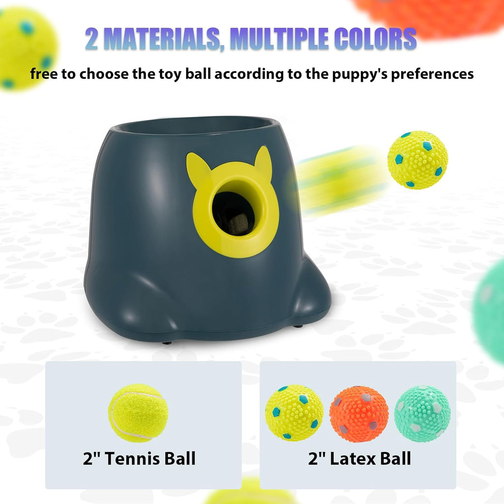 Automatic Ball Launcher for Dogs, Dog Fetch Ball Thrower Launcher, 3 Adjustable Distances, Interactive Pet Self Playing for Small Dogs and Puppies with 10 Balls (2 Inches)