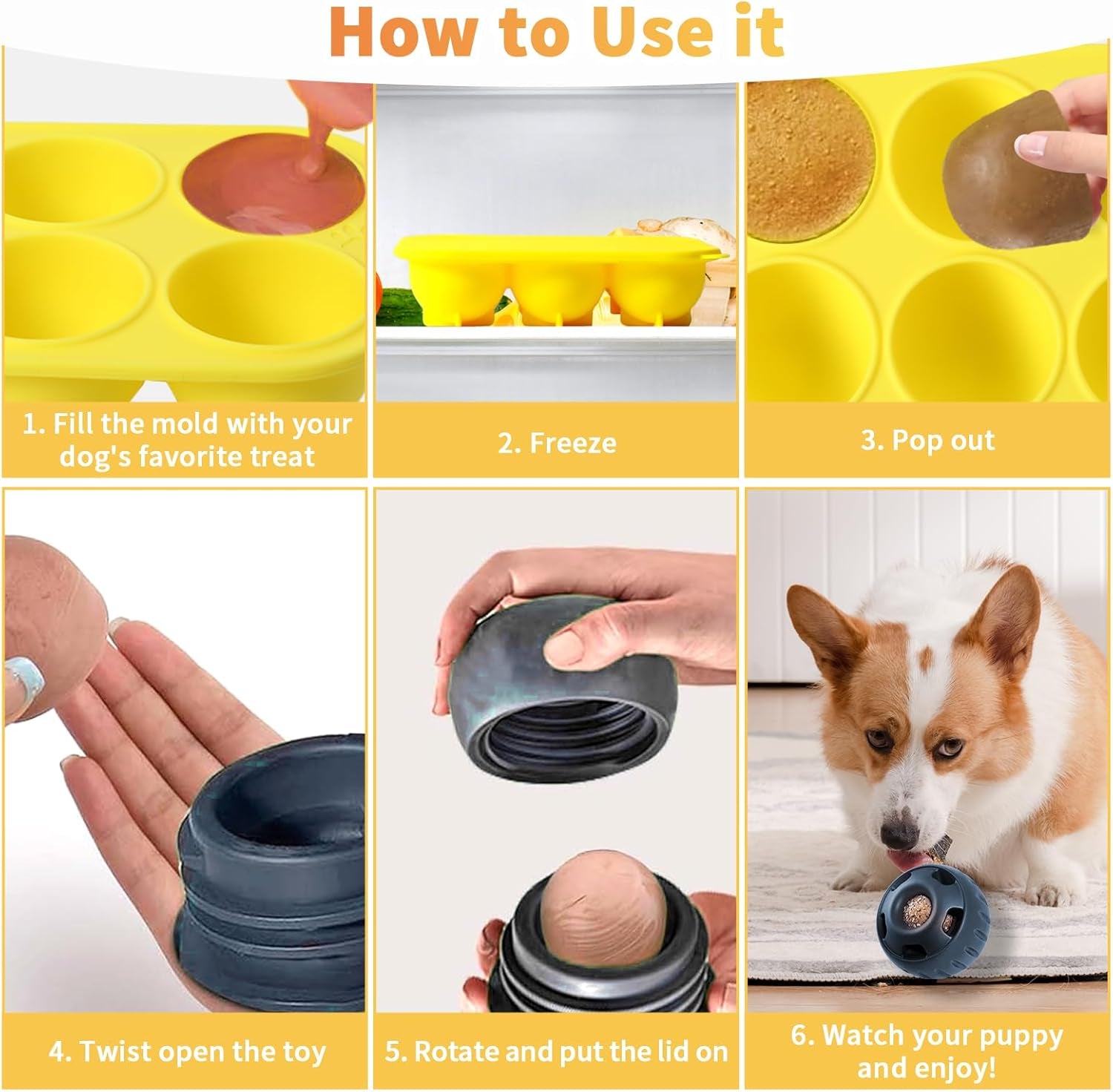2 Pcs 6 Cavities Large Silicone Molds for Dog Treats with Lids Compatible with Woof Pupsicle Large Refill and Power Chewer Pupsicle, Frozen Dog Treat Holder Woof Dogs Popsicle Toy Treat Maker