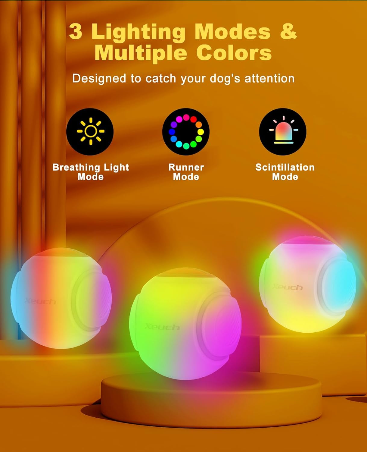 Light up Dog Balls, LED Dog Toy Ball Rechargeable, Bounce-Activated Durable Fetch Ball Grow in the Dark, Night Glowing Toy, Natural Rubber, Color Changing LED, 2.5 Inches-Orange