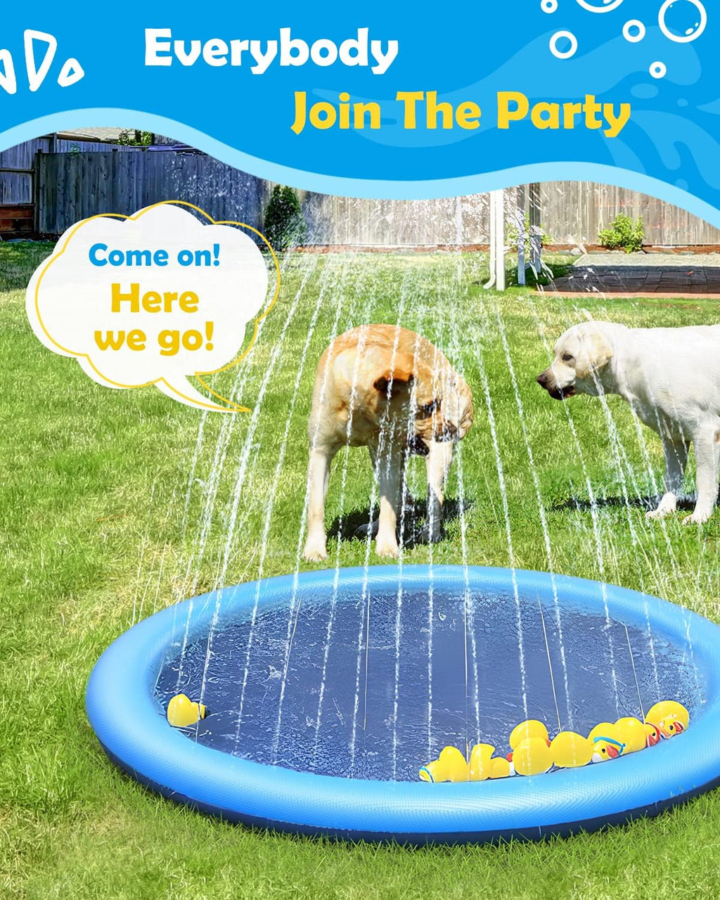 Dog Splash Pad 59" Anti-Slip Dog Pools for Large Dogs 0.58 Mm Thick Dog Sprinkler Water Toy