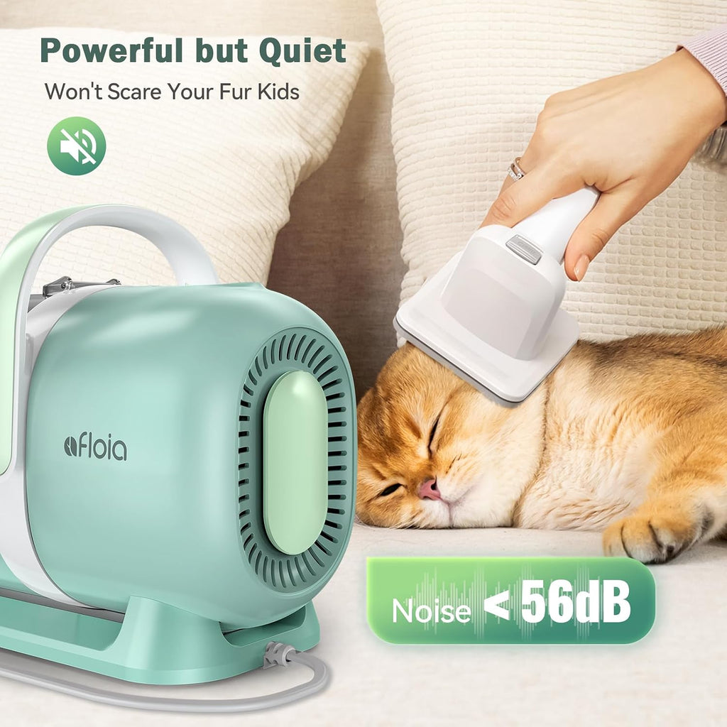6-In-1 Dog Grooming Vacuum Kit, Pet Clipper & Nail Grinder, Green | All-In-One Grooming Covers Brushing, Clipping, Trimming and Nail Care, 1.5L Dust Cup, 3 Suction Levels, Low-Noise Comfort