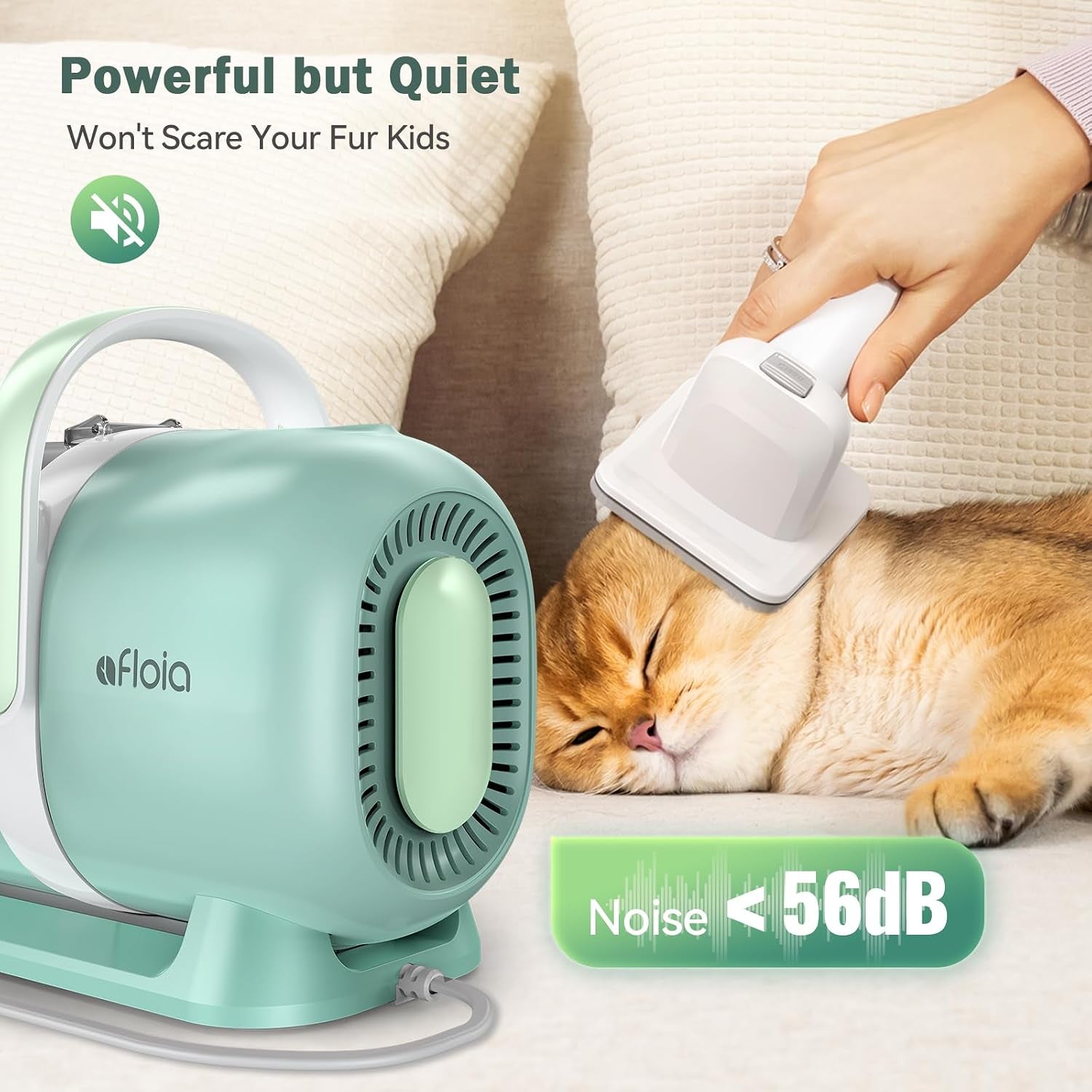 6-In-1 Dog Grooming Vacuum Kit, Pet Clipper & Nail Grinder, Green | All-In-One Grooming Covers Brushing, Clipping, Trimming and Nail Care, 1.5L Dust Cup, 3 Suction Levels, Low-Noise Comfort