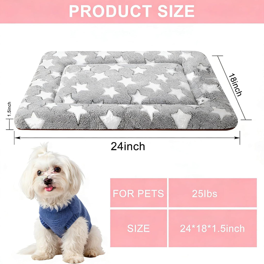 Dog Bed Mat, Reversible Dog Crate Pad for Small Medium Dogs & Cats, Soft Washable Kennel Mat with Non-Slip Bottom, Lightweight Pet Bed for Crate, Cage, Home and Travel(Gray Star, 24" L*18" W*1.5" Th)