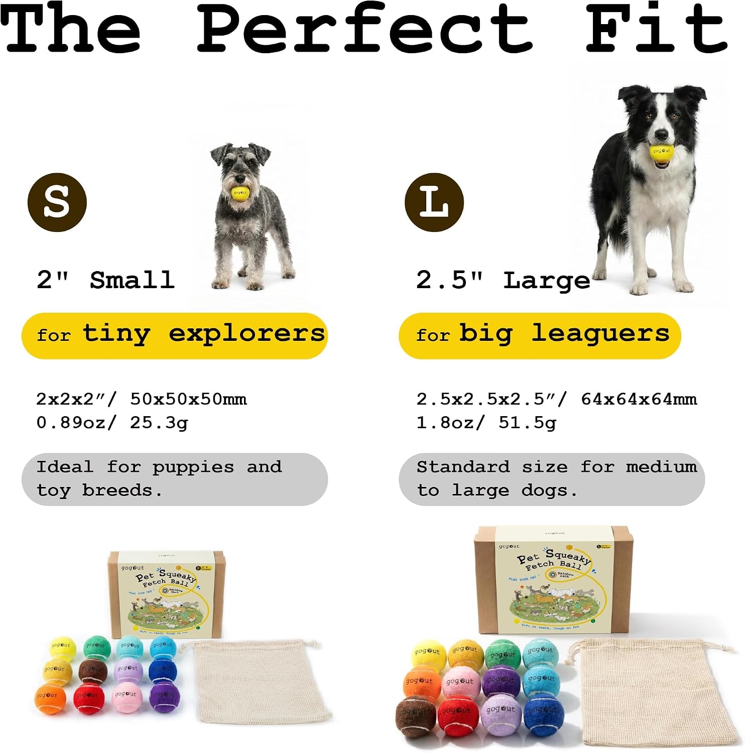 Squeaky Fetch Balls for Dogs, Rainbow Dog Ball Box, Multicolor Tennis Balls for Dogs, 12 Count Gift-Ready Set, 2.5 Inch Large