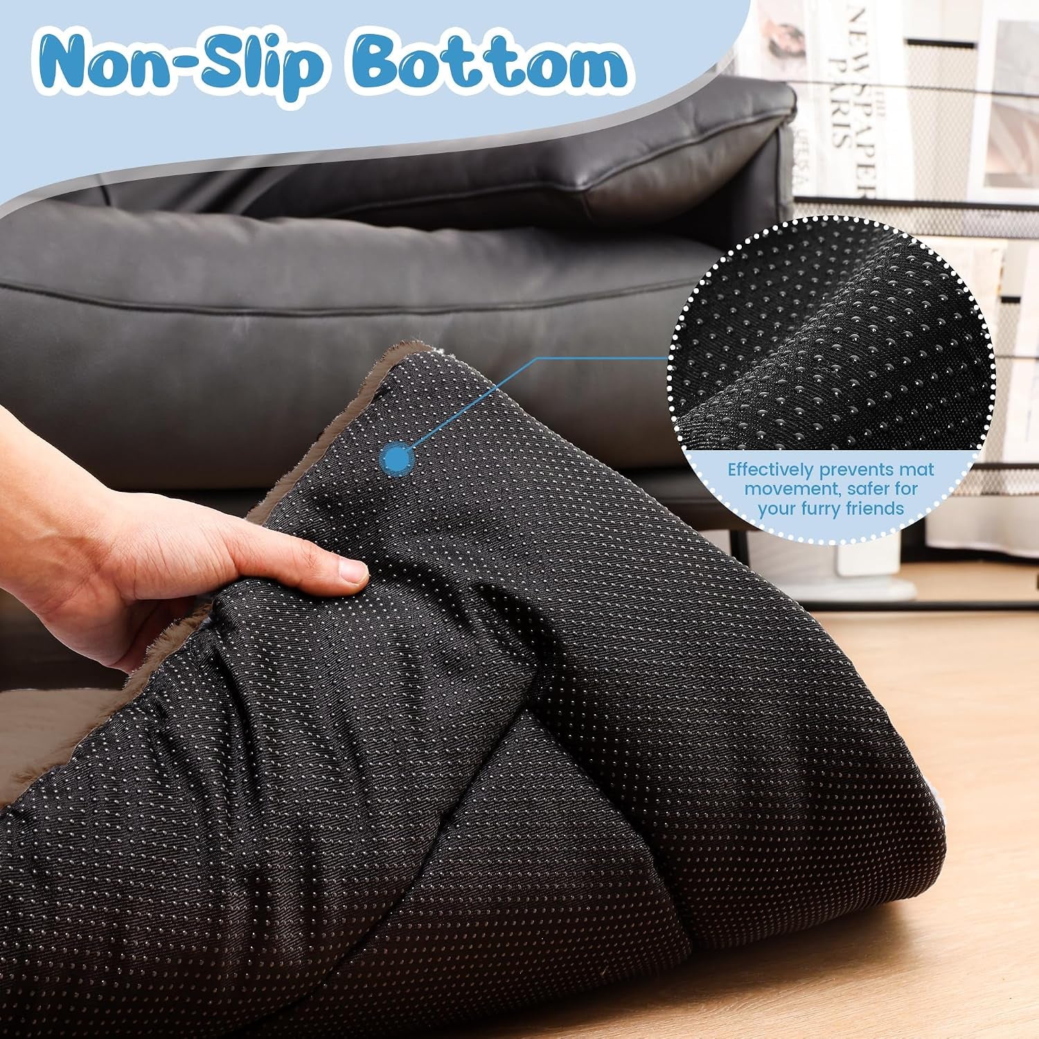 Dog Crate Pad, Washable Cozy Dog Bed Mat for Large Dogs 42"X28", Brown | Ultra Soft Fluffy Kennel Pad with Non-Slip Bottom, Comfortable Sleeping Pet Mat That Fits Most Crates, Sofas, Floors and Cars