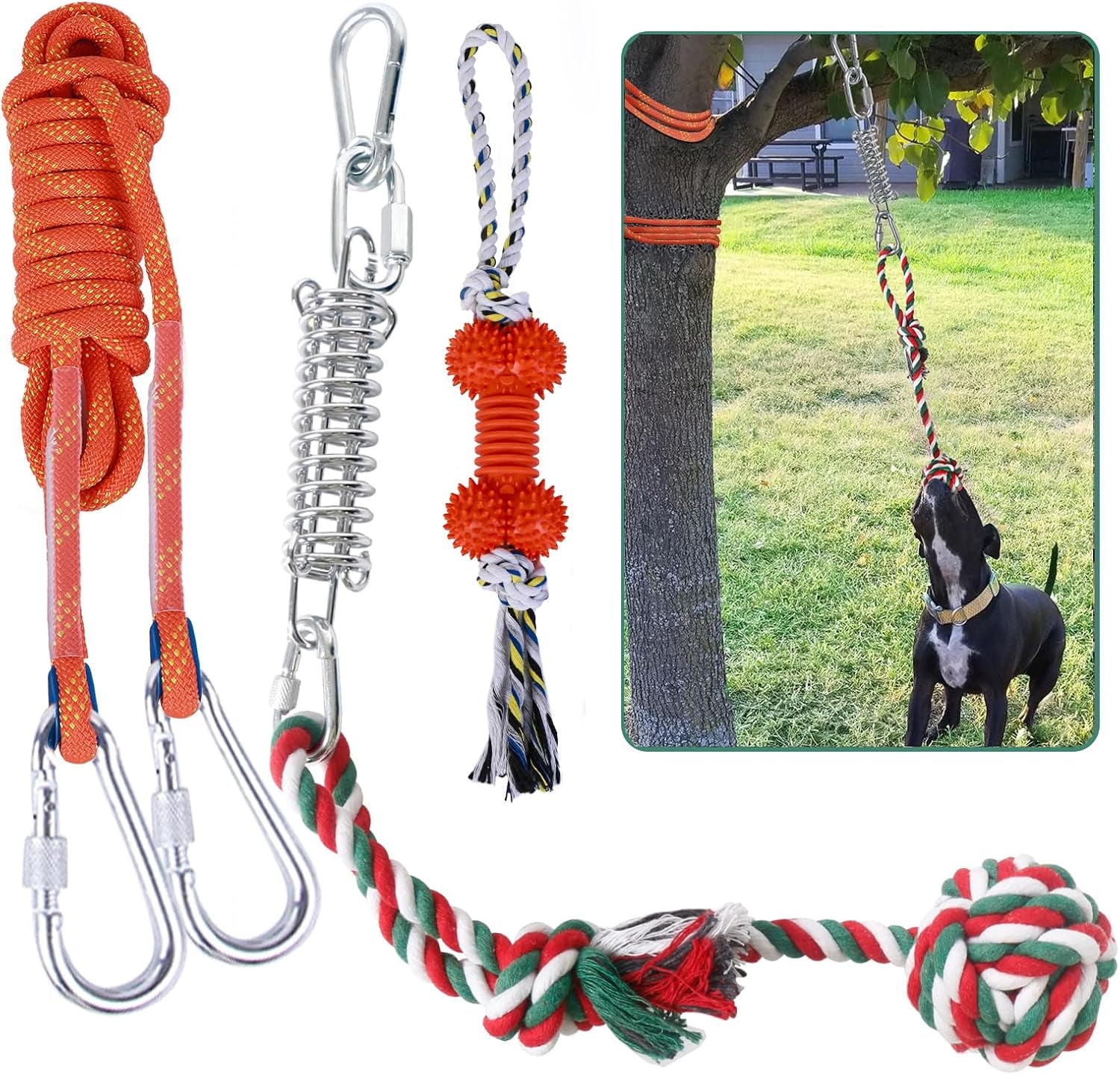 Dog Rope Toys,Dog Outdoor Bungee Solo Hanging Toy,Tether Tug of War Dog Toys for Pitbull Small Large Aggressive Chewers Dogs to Exercise