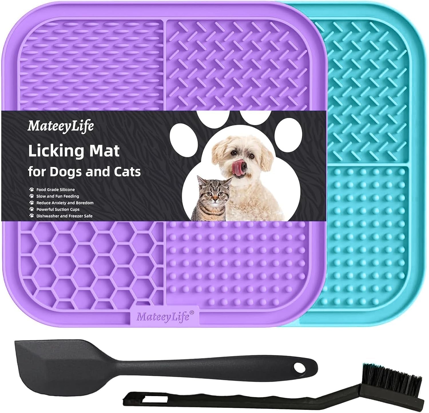 2PCS Small Lick Mat for Dogs and Cats, Licking Mats for Dog Anxiety Relief, Cat Peanut Butter Lick Pad for Boredom Reducer, Dog Treat Mat Perfect for Bathing Grooming Gray&Beige